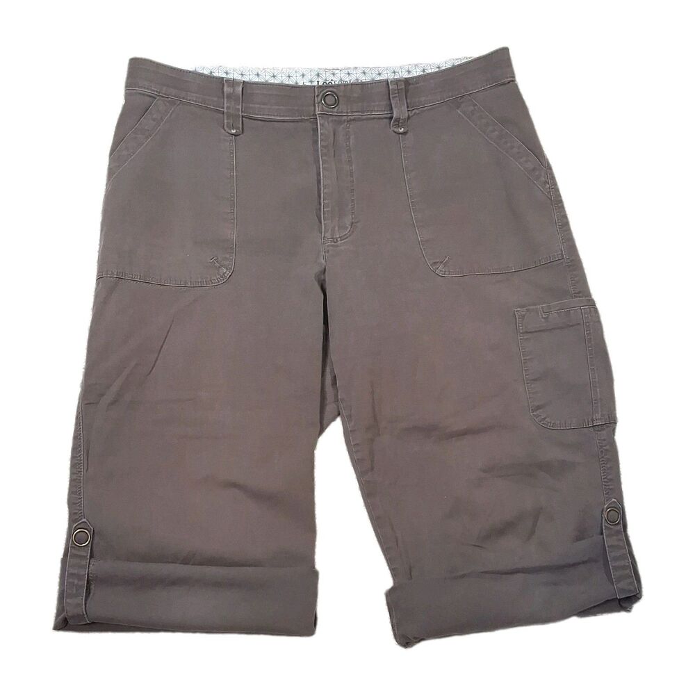 Sz 12 P Lee Womens Brown Cargo Petite Comfort Womens Waistband Stretch Roll Cuff